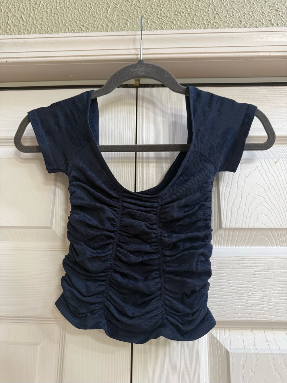 Free People Navy Ruched Scoop Crop Top